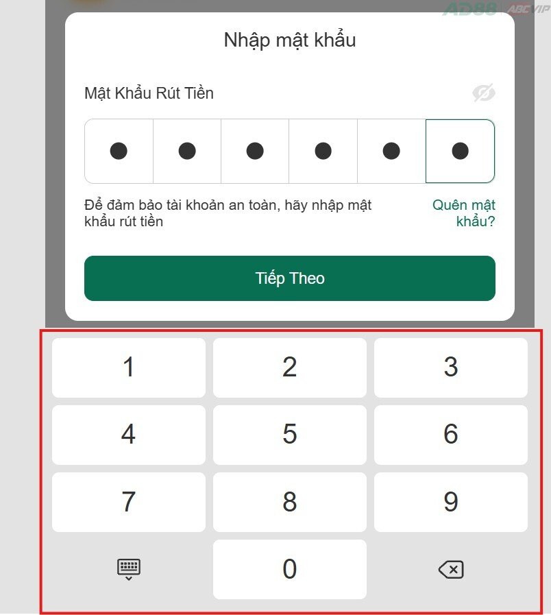 Mật khẩu rút tiền AD88